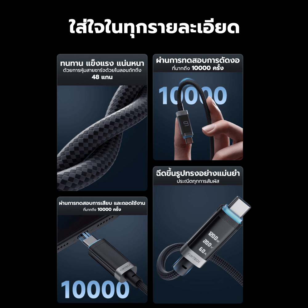 สายชาร์จแม่เหล็ก CUKTECH CMC615P สีดำ 6A 240W  มีจอ USB-C TO USB-C รองรับชาร์จเร็ว PD3.1_10